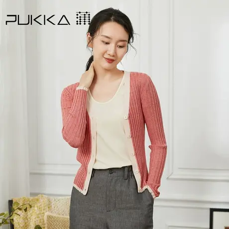 蒲PUKKA 针织开衫女春秋装羊毛修身百搭长袖毛衫图片