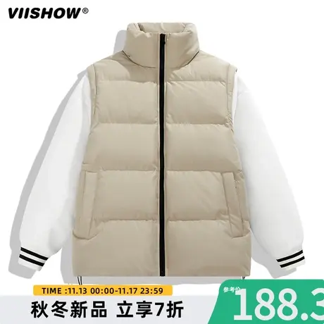 VIISHOW冬季新款可脱卸袖棉衣男士潮流加厚保暖棉服撞色立领外套商品大图