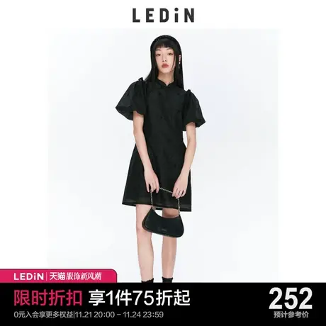乐町国风连衣裙2023春夏新款女装小黑裙C1FAC2114商品大图