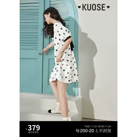 阔色圆点碎花小香风连衣裙女2023新款夏季直筒黑白波点薄纱裙子图片