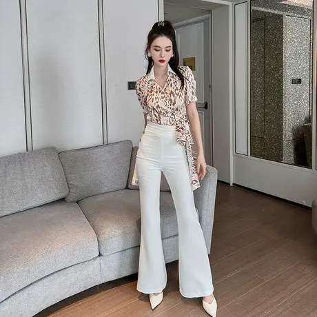 2024新款夏季梨形身材气质高腰修身喇叭裤女士洋气时髦显瘦阔腿裤商品大图