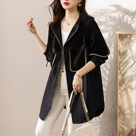 风衣外套女春秋季新款宽松加大码女装中年妈妈休闲中长款显瘦大衣图片