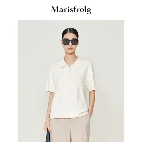 【进口系列】玛丝菲尔秋季新款奶白色宽松Polo衫毛针织衫女商品大图
