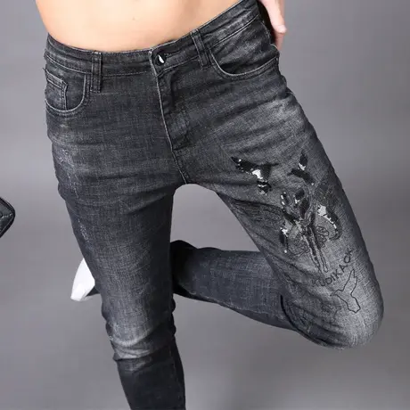 2023新款男士刺绣高端牛仔裤男潮牌秋冬男款弹力休闲修身小脚裤子商品大图