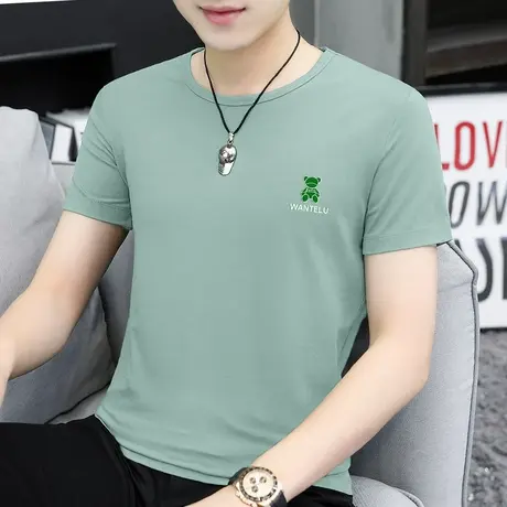 莫代尔男士短袖t恤潮牌夏季冰丝速干凉感半袖圆领上衣服小熊体恤商品大图