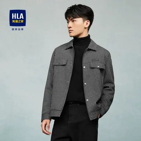 HLA/海澜之家针织条纹衬衫夹克23秋季新翻领多口袋工装磨毛外套男商品大图