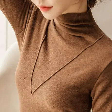 双面德绒打底衫女2023新款秋冬高领加绒加厚内搭保暖长袖洋气上衣商品大图