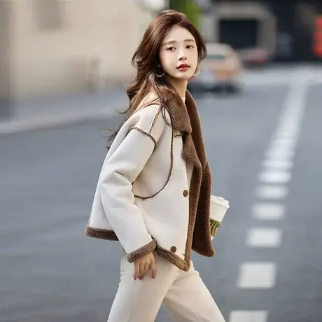 时尚气质外套2023年冬季新款女翻领百搭高级职场加厚短款皮草上衣商品大图