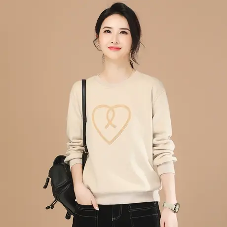 韩朝袭人宽松圆领绣花加绒卫衣女2023冬装新款休闲百搭打底衫上衣图片