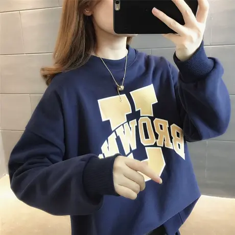2023秋季新款韩版宽松休闲百搭字母印花套头长袖卫衣圆领加绒学生图片