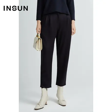 INSUN恩裳冬季纯色羊毛小脚哈伦裤图片