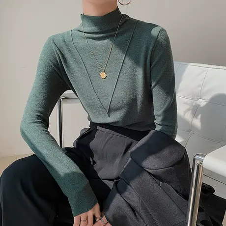 加厚德绒打底衫女秋冬纯色百搭半高领长袖T恤紧身内搭保暖上衣潮图片