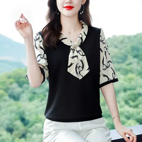 短袖t恤女夏季2023年新款漂亮别致绝美年轻妈妈中袖短上衣设计感商品大图