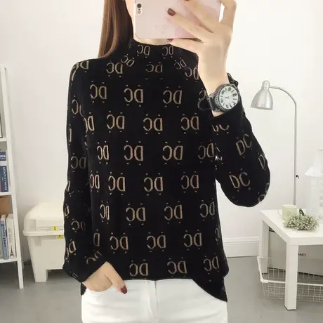 冬季新款2023年半高领天鹅绒字母宽松毛衣女内搭针织打底衫长袖女图片