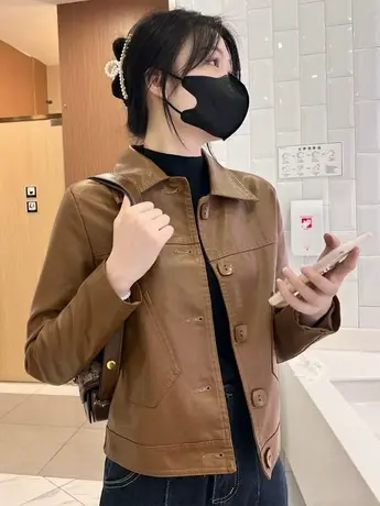 2023年秋季新款小皮衣外套女短款时尚百搭机车夹克单排扣皮甲上衣图片