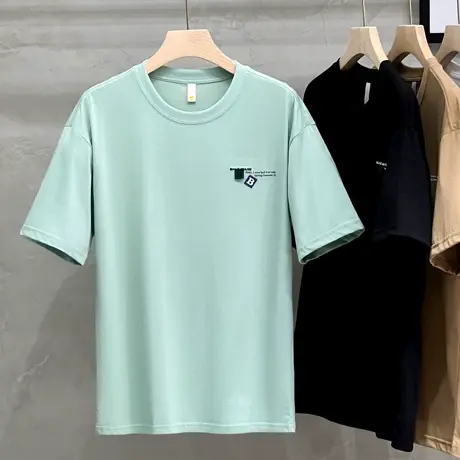 小标设计230G重磅丝光 夏季新款男装短袖T恤圆领半袖体恤男打底衫商品大图