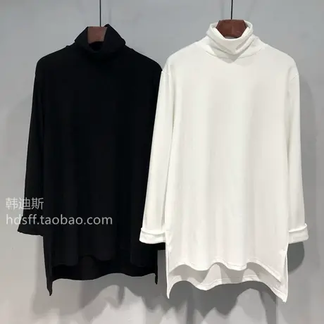 长袖t恤女2020秋冬新款韩版ins潮纯色前短后长宽松高领内搭打底衫图片