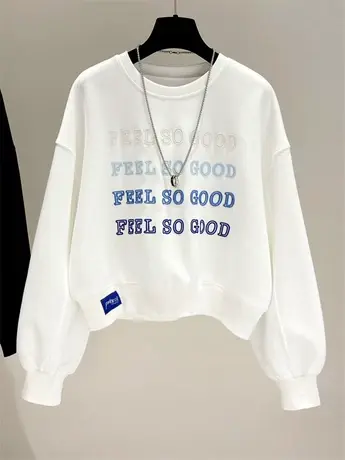 卫衣女春秋薄款2021新款韩版ins潮刺绣字母宽松短款无帽外套上衣图片