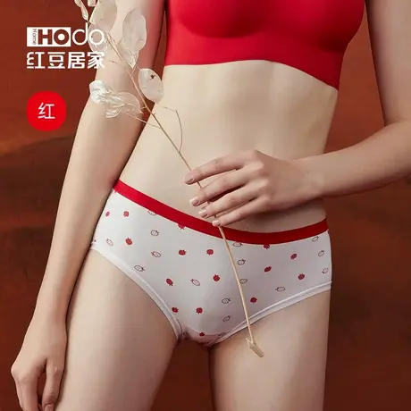 红豆居家女士内裤本命年大红色纯棉裆抗菌结婚礼物新婚中腰三角裤商品大图