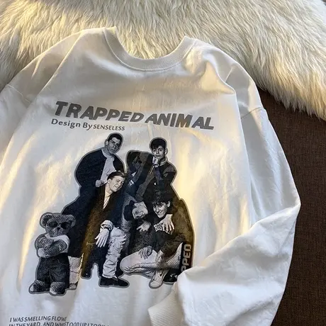 美式宽松vintage加绒卫衣女2021年早秋欧美街头ins超火加厚上衣图片