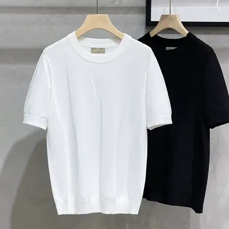 肌理冰丝男士短袖t恤夏季极简轻熟风t圆领潮牌针织衫半袖薄款体恤商品大图