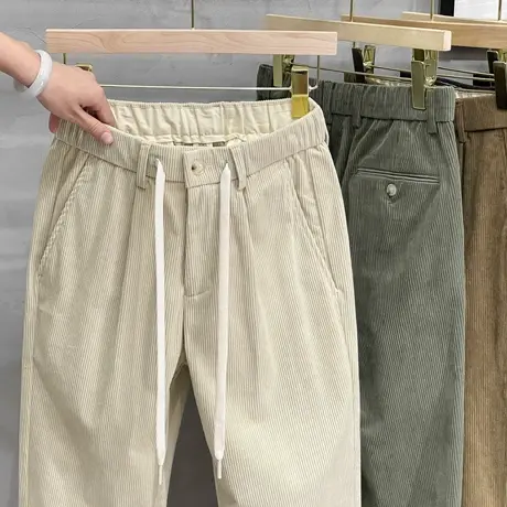 高端秋冬灯芯绒裤子男舒适潮流韩版修身小脚春秋款条绒男士休闲裤图片