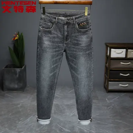 春秋季新款韩版潮流牛仔裤男弹力黑色百搭小直筒长裤子潮牌男裤图片