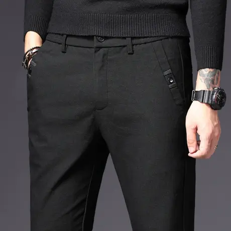 春秋款男士加绒裤子宽松直筒加厚休闲裤中年爸爸春装棉裤外穿春季商品大图