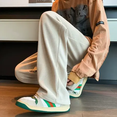 灯芯绒裤子男秋冬宽松直筒阔腿垂感休闲裤潮牌痞帅男生穿搭高级感商品大图