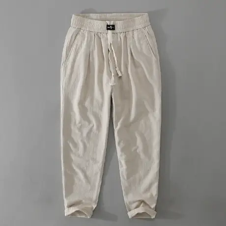 休闲裤男宽松夏季薄款男士棉麻男裤小脚白色麻裤子百搭男长裤潮流图片