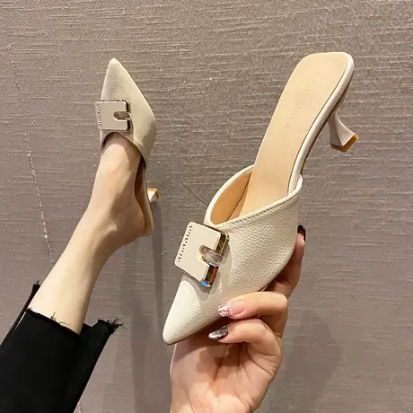 永希包头拖鞋女外穿春夏2024年新款细跟高跟鞋设计感懒人尖头女拖商品大图