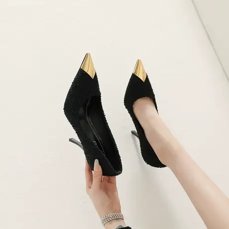 性感金属尖头气质高跟鞋女细跟2024年春季新款设计感小众浅口单鞋商品大图