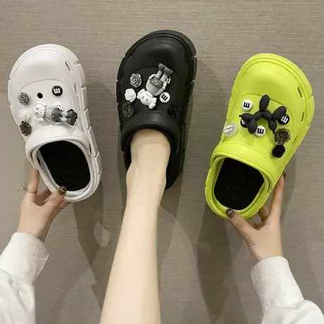 松糕洞洞鞋女夏季新款卡通可爱时尚防滑增高厚底两穿沙滩外穿凉拖商品大图