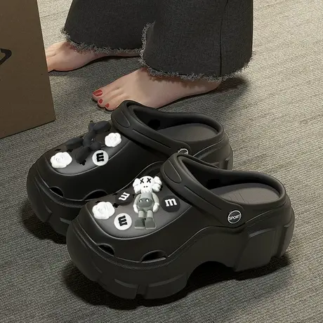 增高厚底洞洞鞋女夏季外穿2024新款网红可爱卡通芝麻街包头凉拖鞋商品大图