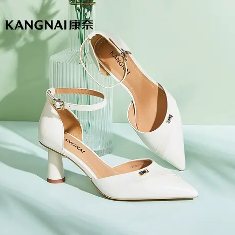 康奈女鞋时尚都市女鞋高跟鞋2021年一字扣带包头女夏季中空单鞋图片