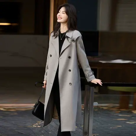 时尚气质高级感2023年秋季新款女士翻领百搭长款通勤风衣外套图片