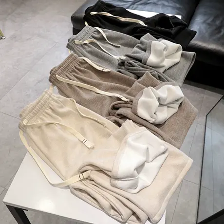 高腰阔腿休闲长裤女秋冬季韩版宽松显瘦坑条运动直筒拖地裤ins潮商品大图