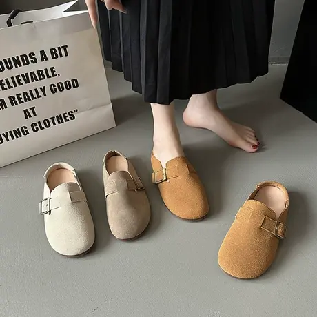 外穿勃肯半拖女2024春秋新款轻便复古鞋子休闲孕妇时尚百搭包头拖图片