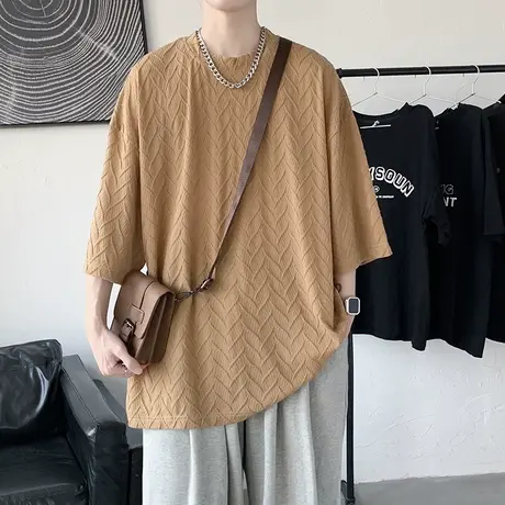 纯色短袖t恤男ins简约百搭夏季情侣半袖宽松圆领体恤原宿港风上衣商品大图