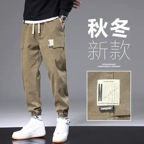 卡其色工装裤男士束脚宽松九分休闲裤子男款秋季春秋款秋冬款夏季商品大图