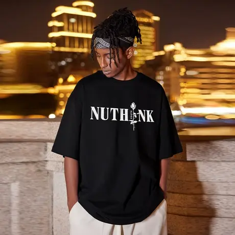 Nuthink美式潮牌情侣装字母T恤男潮高街潮流大码短袖男款宽松半袖商品大图
