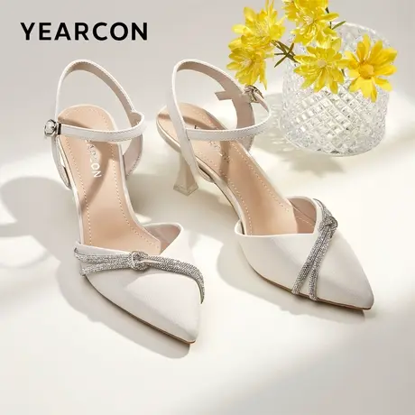 意尔康女鞋夏季包头凉鞋外穿女士细跟仙女风一字式扣带法式高跟鞋图片