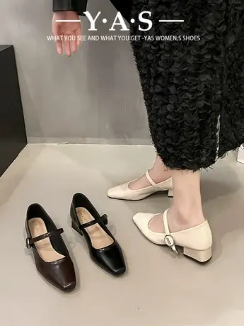 玛丽珍单鞋女2024春季新款高跟女鞋子法式百搭粗跟方头春季小皮鞋图片