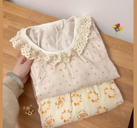 纯棉纱布甜美碎花睡裙女春秋夏季薄款宽松长袖睡衣家居服裙子商品大图