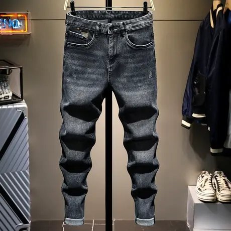 牛仔裤男士休闲2021春秋冬季潮牌工装韩版潮流修身小脚长裤子显瘦商品大图