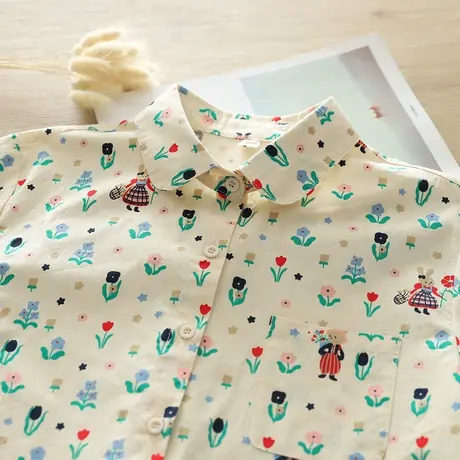 春秋新款上衣文艺小清新减龄碎花可爱纯棉宽松长袖衬衫女洋气打底图片