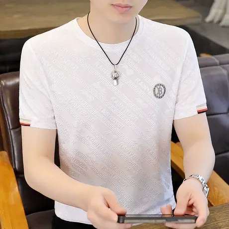 2023夏季男士冰丝短袖T恤欧版烫钻夏天薄款速干衣超高弹性体恤衫图片