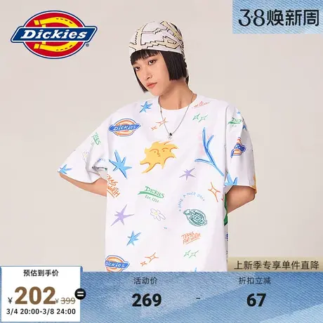 Dickies商场同款新品春夏 重磅汗布涂鸦满身印工装风短袖T恤图片
