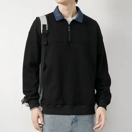 秋天男生新款半开衫翻领外套春秋款男士高端纯色长袖卫衣秋季上衣图片