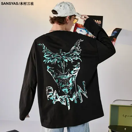 木村三社×蝙蝠侠BATMAN玻璃蓝背面印花纯棉美式高街t恤长袖男商品大图